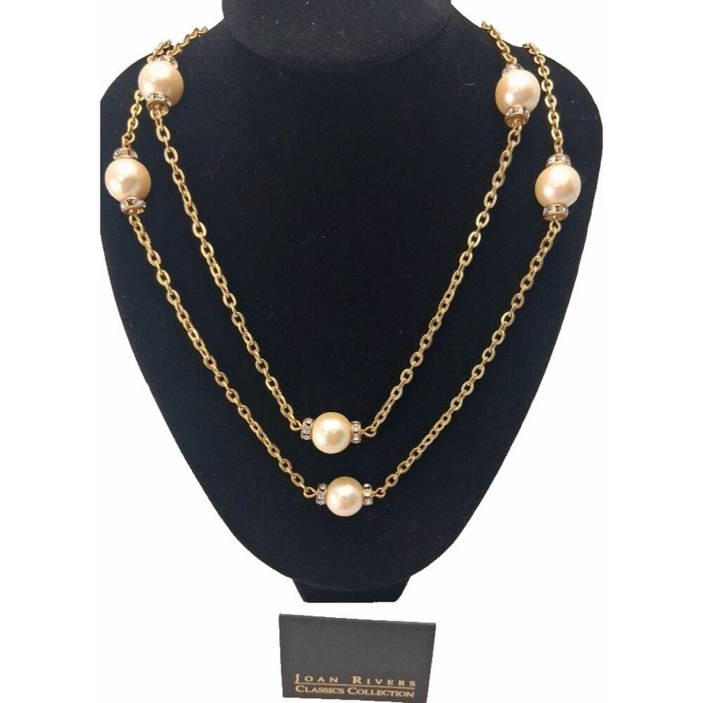 Joan Rivers Classics Collection Gold Chain Faux Pearl Rhinestone Necklace